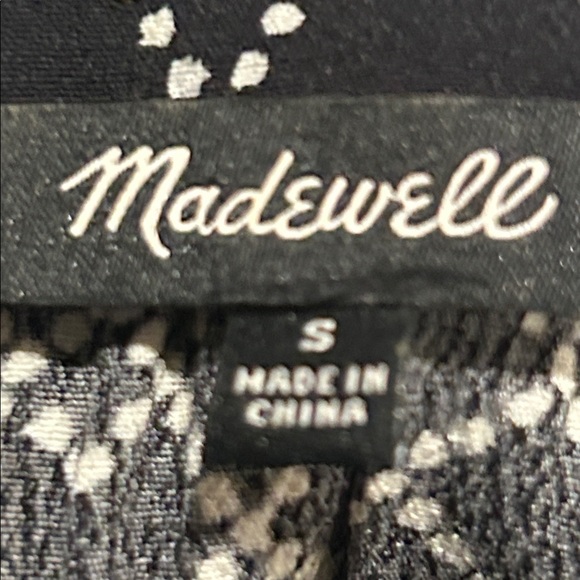 Madewell Lace-Up Boho Peasant Blouse Black White Caravan Print Small - Picture 7 of 10